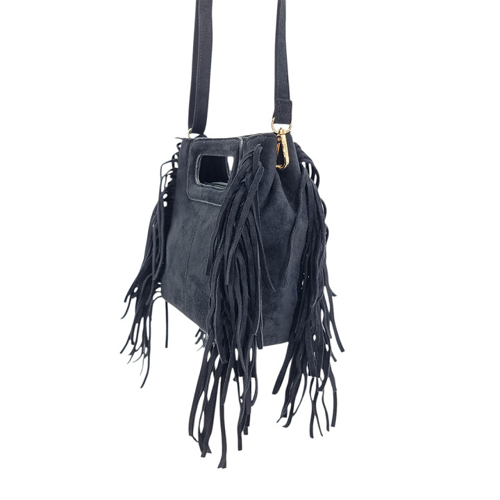 Černá semišová kabelka typu messenger s třásněmi GALLANTRY