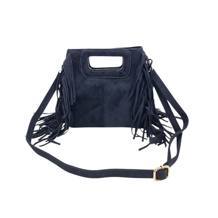 Černá semišová kabelka typu messenger s třásněmi GALLANTRY