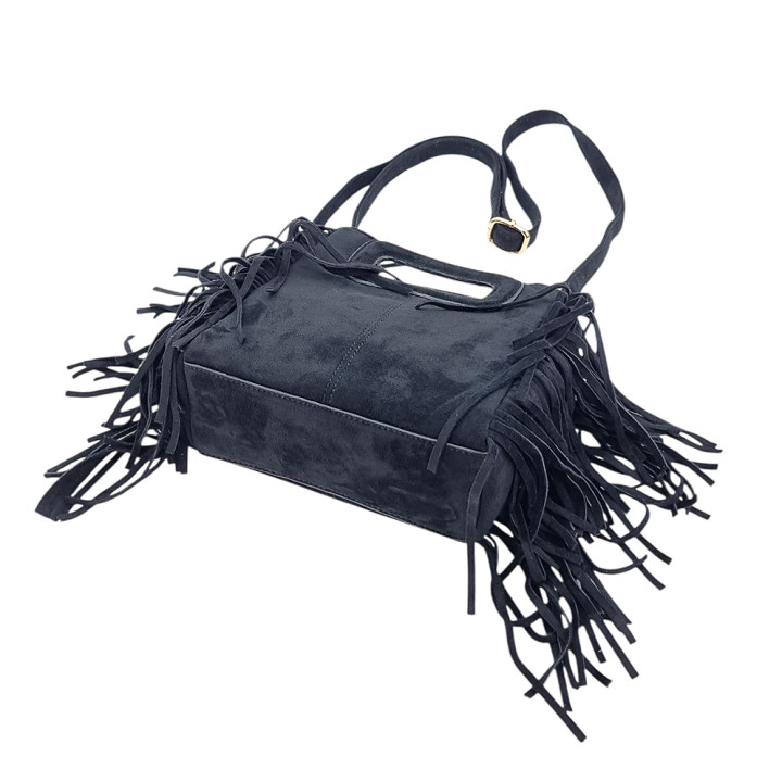 Černá semišová kabelka typu messenger s třásněmi GALLANTRY