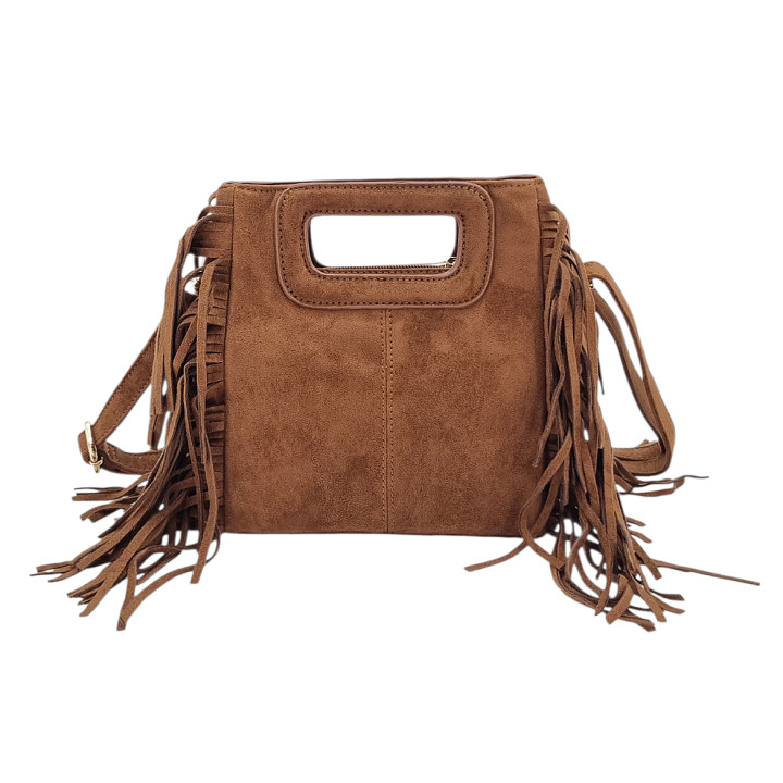 Hnědá semišová kabelka typu messenger s třásněmi GALLANTRY