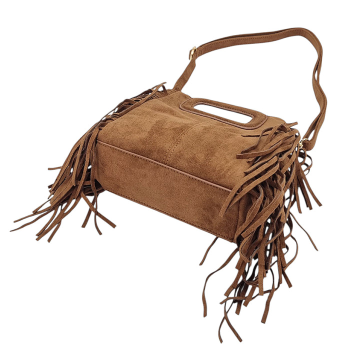 Hnědá semišová kabelka typu messenger s třásněmi GALLANTRY