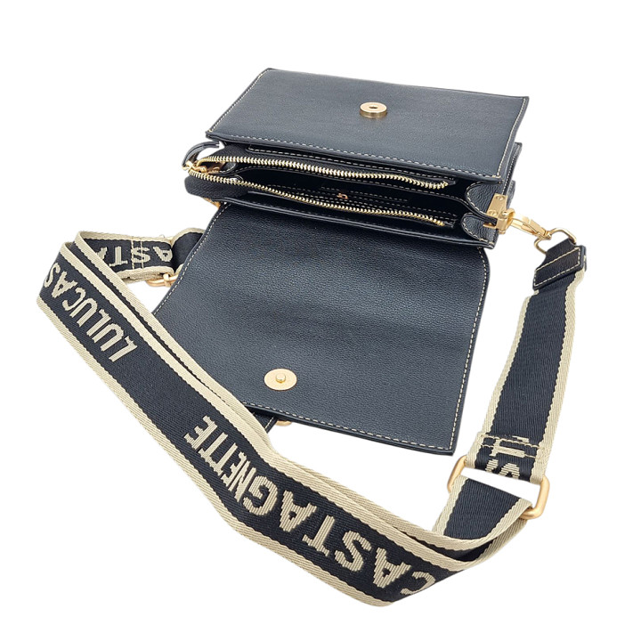 Černá taška přes rameno s klopou, 2 přihrádky LULU CASTAGNETTE