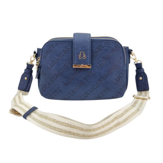 Navy blue messenger bag with 3 compartments, eco-leather LULU CASTAGNETTE