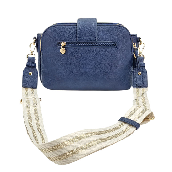 Navy blue messenger bag with 3 compartments, eco-leather LULU CASTAGNETTE