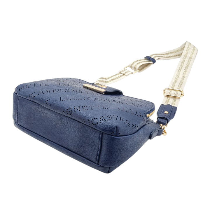 Navy blue messenger bag with 3 compartments, eco-leather LULU CASTAGNETTE