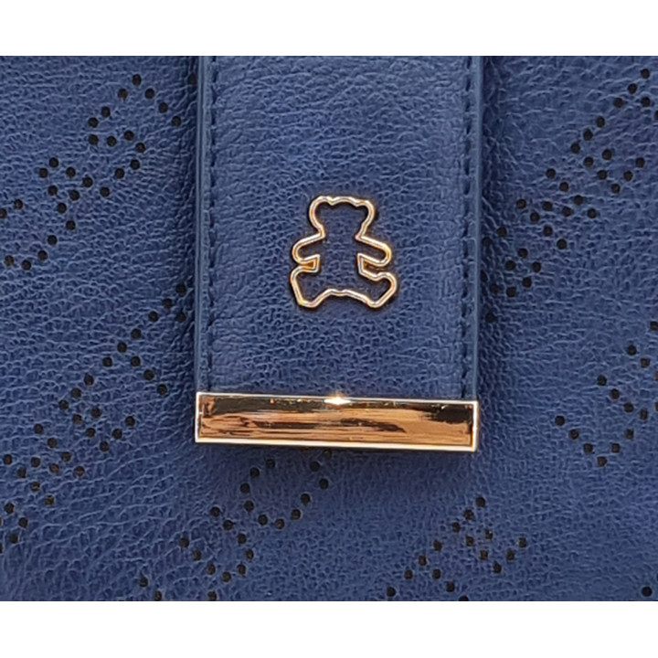 Navy blue messenger bag with 3 compartments, eco-leather LULU CASTAGNETTE