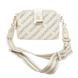 Krémová kabelka typu messenger bag, 3 přihrádky, ekologická kůže LULU CASTAGNETTE