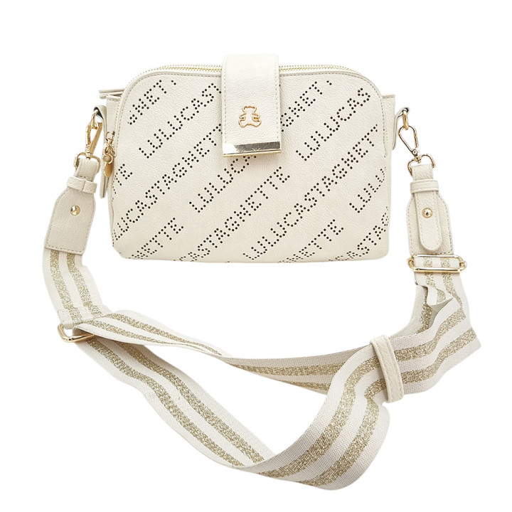Krémová kabelka typu messenger bag, 3 přihrádky, ekologická kůže LULU CASTAGNETTE