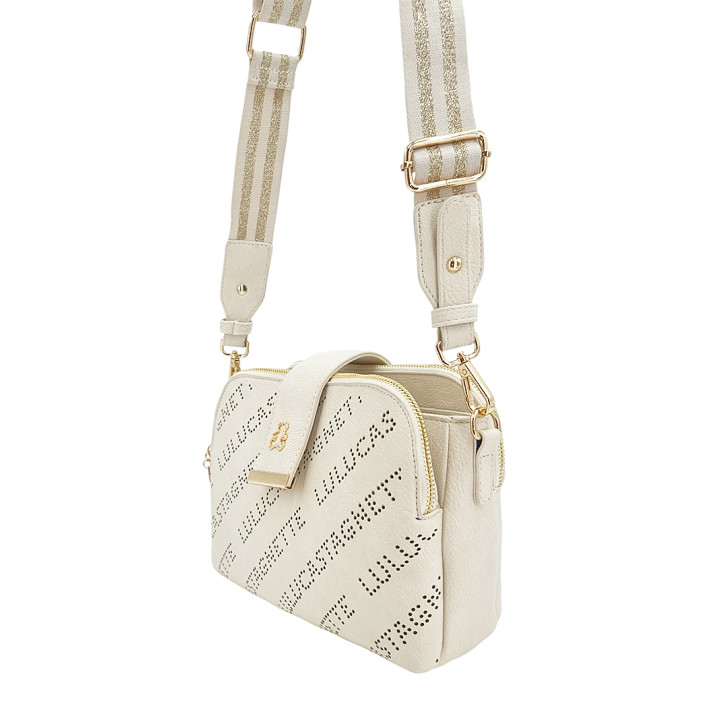 Krémová kabelka typu messenger bag, 3 přihrádky, ekologická kůže LULU CASTAGNETTE