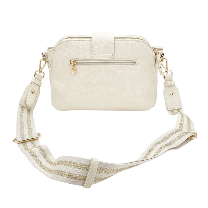 Krémová kabelka typu messenger bag, 3 přihrádky, ekologická kůže LULU CASTAGNETTE