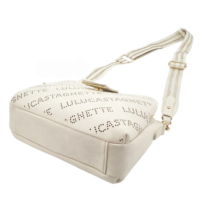 Krémová kabelka typu messenger bag, 3 přihrádky, ekologická kůže LULU CASTAGNETTE