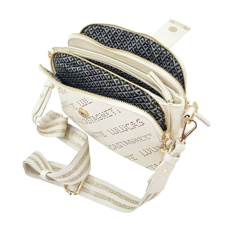 Krémová kabelka typu messenger bag, 3 přihrádky, ekologická kůže LULU CASTAGNETTE