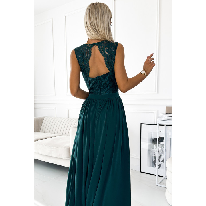 LEA dlouhé šaty s krajkovým výstřihem – BOTEVÁ ZELENÁ