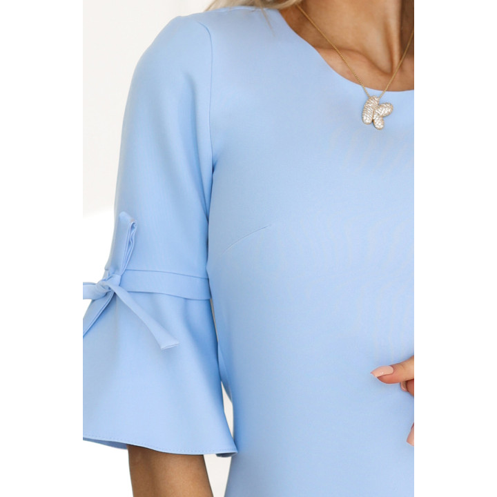 NEVA Trapézové šaty s vázáním na rukávech - MODRÉ