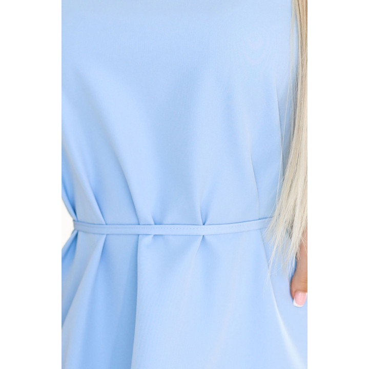 VICTORIA Trapézové šaty bez rukávů s páskem - MODRÉ
