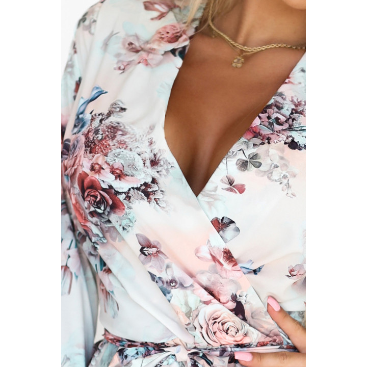 CAROLINE Vzdušné květinové šaty s překříženým výstřihem a volánky
