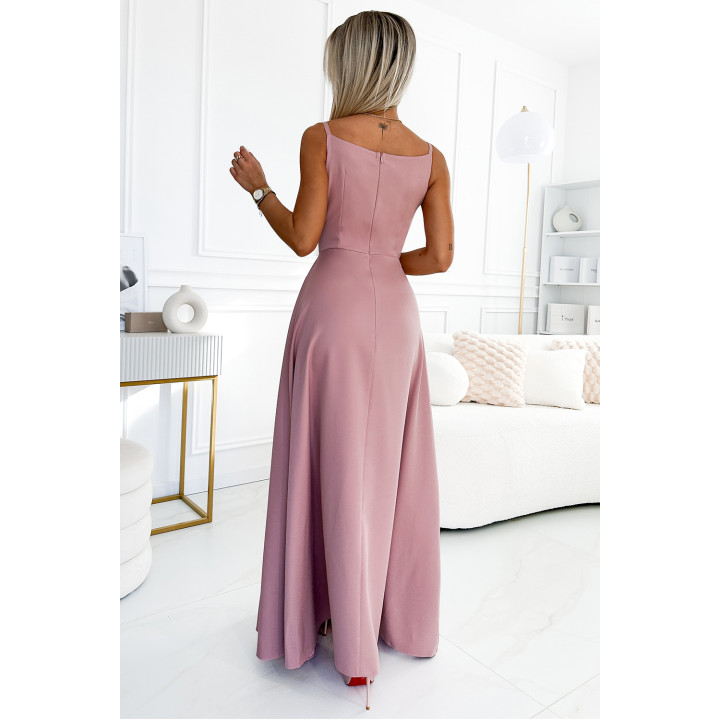 CHIARA elegantní dlouhé šaty na ramínkách - ŠPINAVĚ RŮŽOVÉ