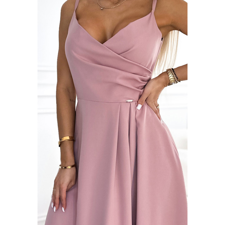 CHIARA elegantní dlouhé šaty na ramínkách - ŠPINAVĚ RŮŽOVÉ