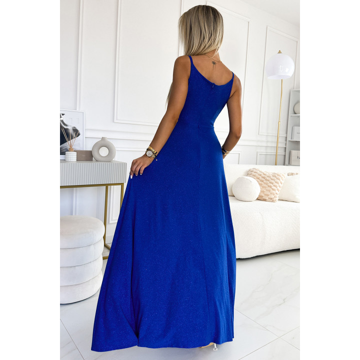 CHIARA elegantní dlouhé šaty na ramínkách - CHABROVA S BROKÁTEM