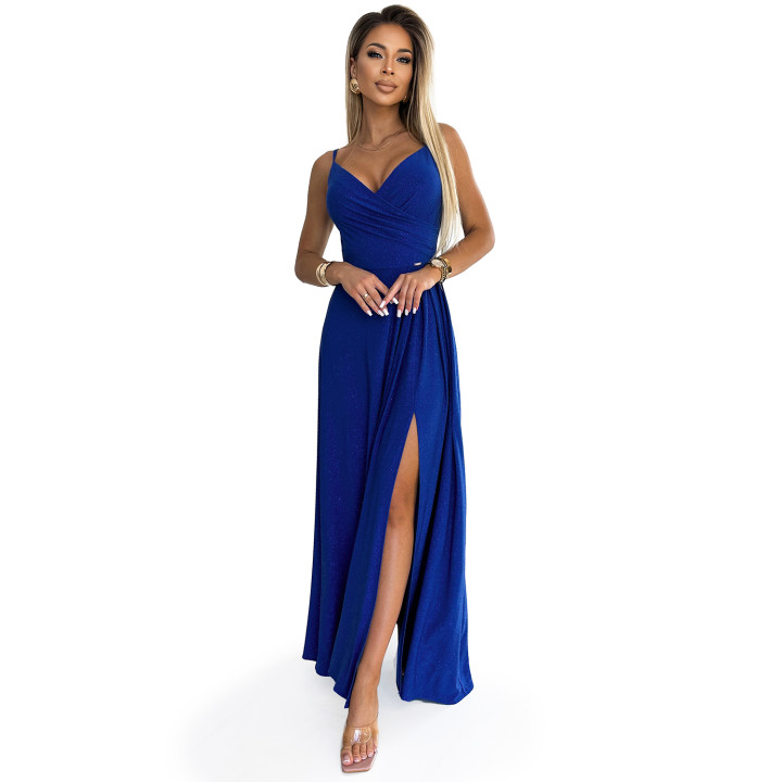 CHIARA elegantní dlouhé šaty na ramínkách - CHABROVA S BROKÁTEM