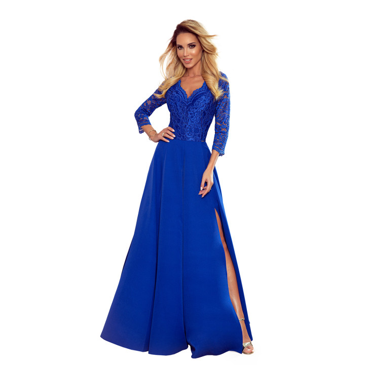 AMBER elegantní krajkové dlouhé šaty s výstřihem - CHABROVA