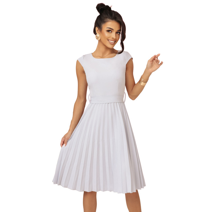 LILA Plisovaná sukně s krátkými rukávy a páskem – ŠEDÁ