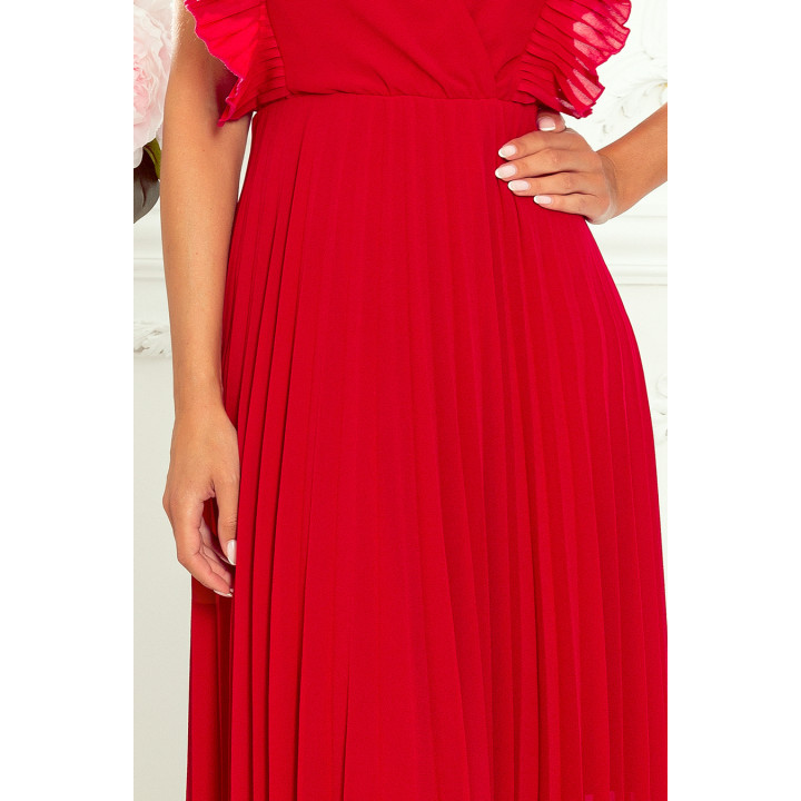 EMILY Plisovaná sukně s volánky a výstřihem - ČERVENÁ