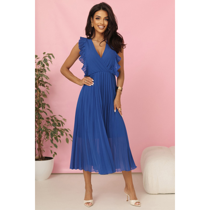 EMILY Plisovaná sukienka z falbankami i dekoltem - barva CHABROWY