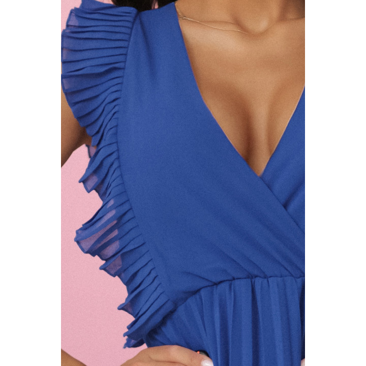 EMILY Plisovaná sukienka z falbankami i dekoltem - barva CHABROWY