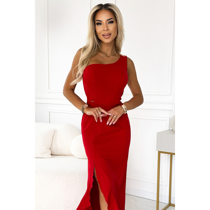 Dlouhé šaty s jedním ramenem - ČERVENÉ