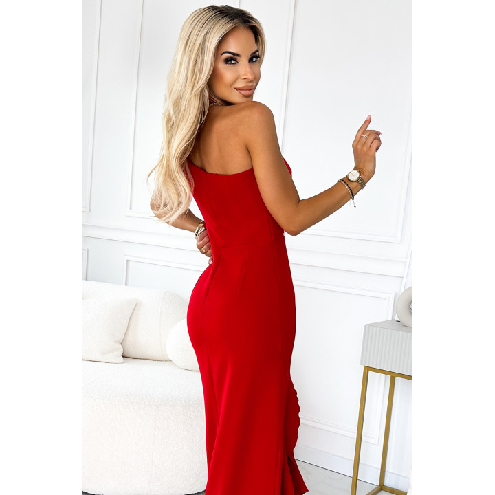 Dlouhé šaty s jedním ramenem - ČERVENÉ