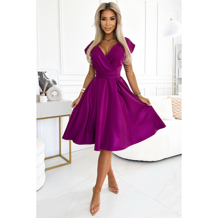 Růžové šaty SCARLETT s zavinovacím výstřihem - FUCHSIOVÉ SE TŘPYTKAMI