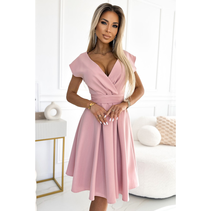 SCARLETT rozevřená šaty s zavinovacím výstřihem - PUDROVÁ RŮŽOVÁ