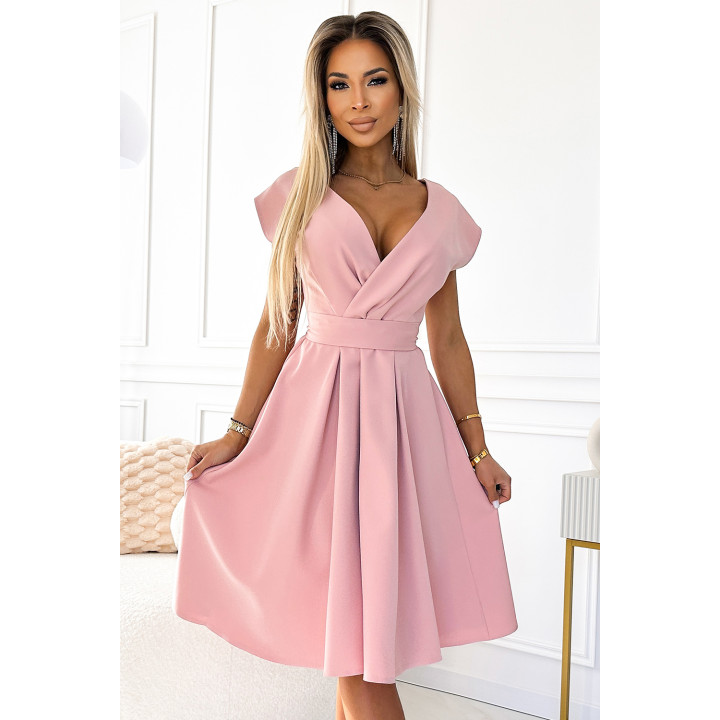 SCARLETT rozevřená šaty s zavinovacím výstřihem - PUDROVÁ RŮŽOVÁ