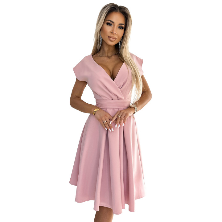 SCARLETT rozevřená šaty s zavinovacím výstřihem - PUDROVÁ RŮŽOVÁ