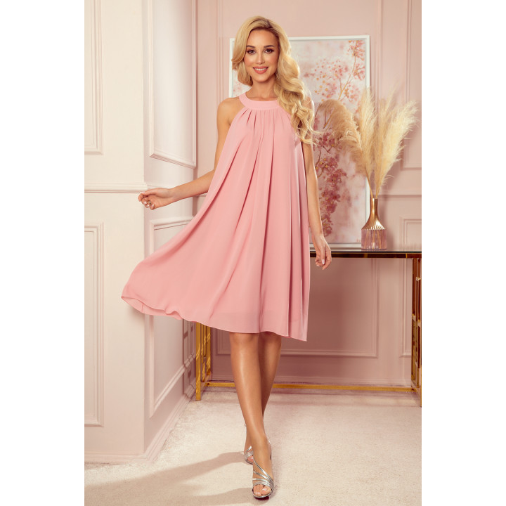 ALIZEE – šifonové šaty s vázáním – PUDROVĚ RŮŽOVÉ