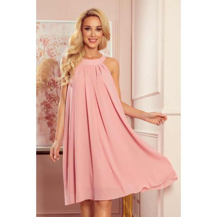 ALIZEE – šifonové šaty s vázáním – PUDROVĚ RŮŽOVÉ