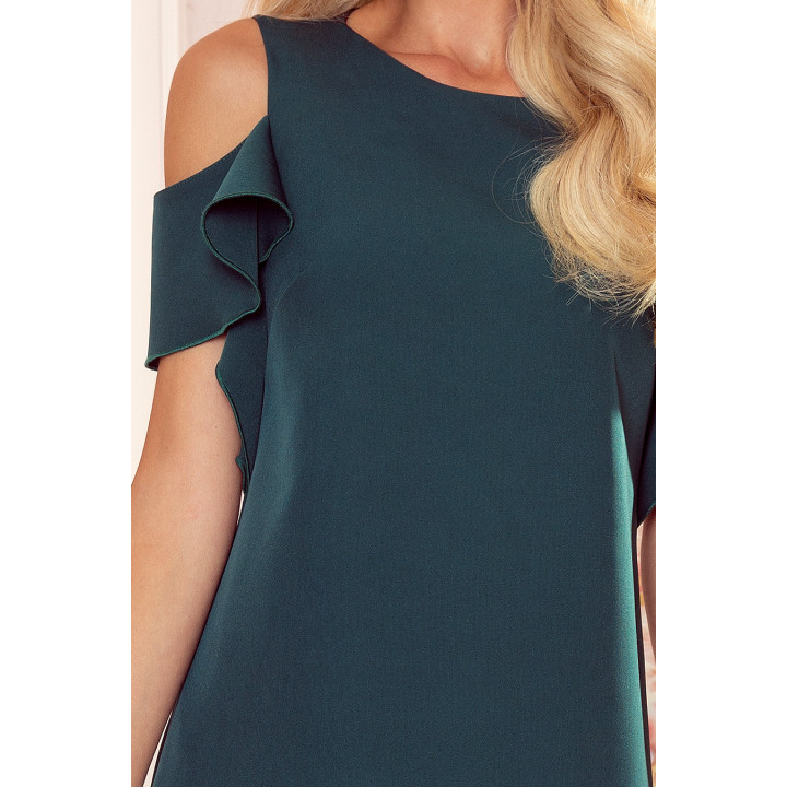 Trapézové šaty s volánky na ramenou – BOTEVÁ ZELENÁ