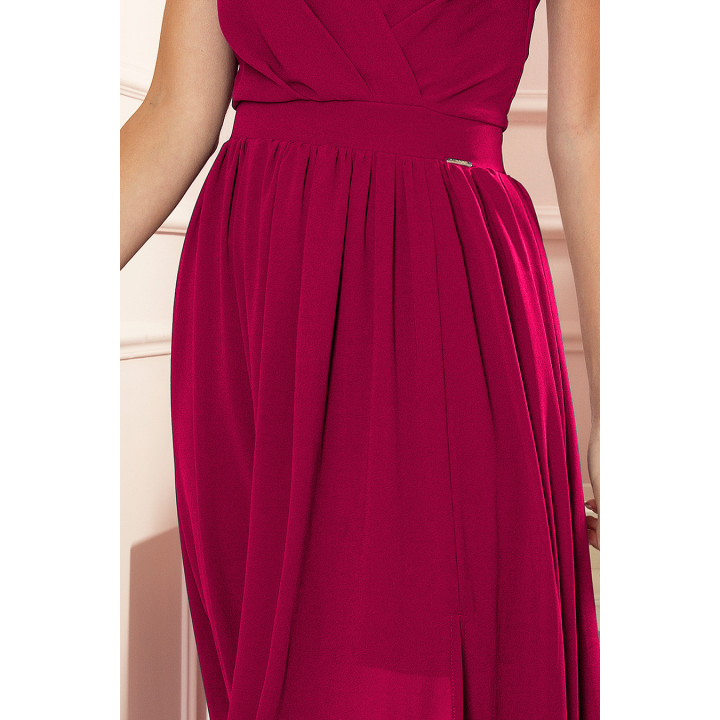 JUSTINE Dlouhé šaty s výstřihem a zavazováním - BORDOVÉ