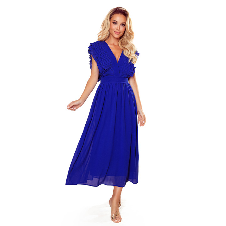 YANA MIDI šaty s plisovanými volánky a výstřihem - CHABROVA