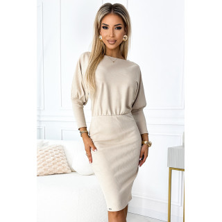 LARA Pruženková sukně s manžetami na rukávech – BEŽOVÁ